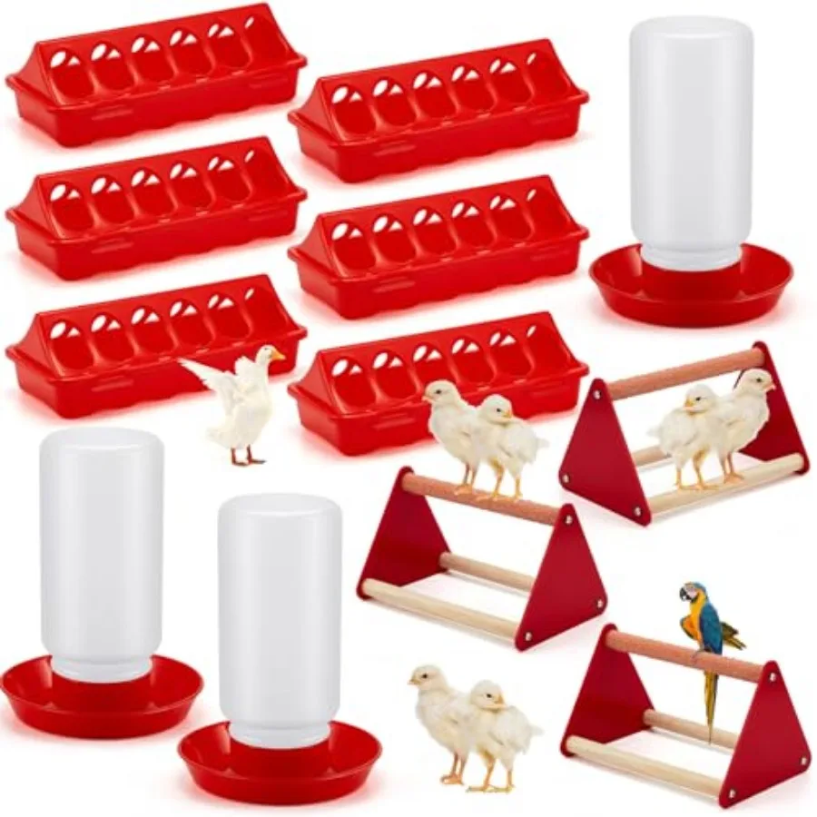 Chick Feeder and Waterer Kit Feeding Supplies with Mini Perch Chicken Starter Kit for Coop and Brooder