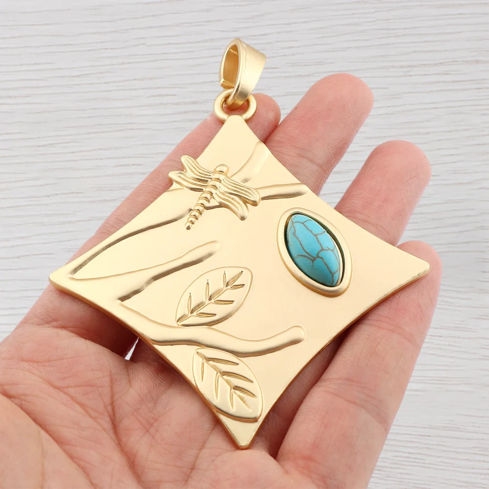 

1 x Antique Gold Large Tree Dragonfly And Faux Turquoise Geometry Charms Pendants For DIY Necklace Jewelry Making Accessories