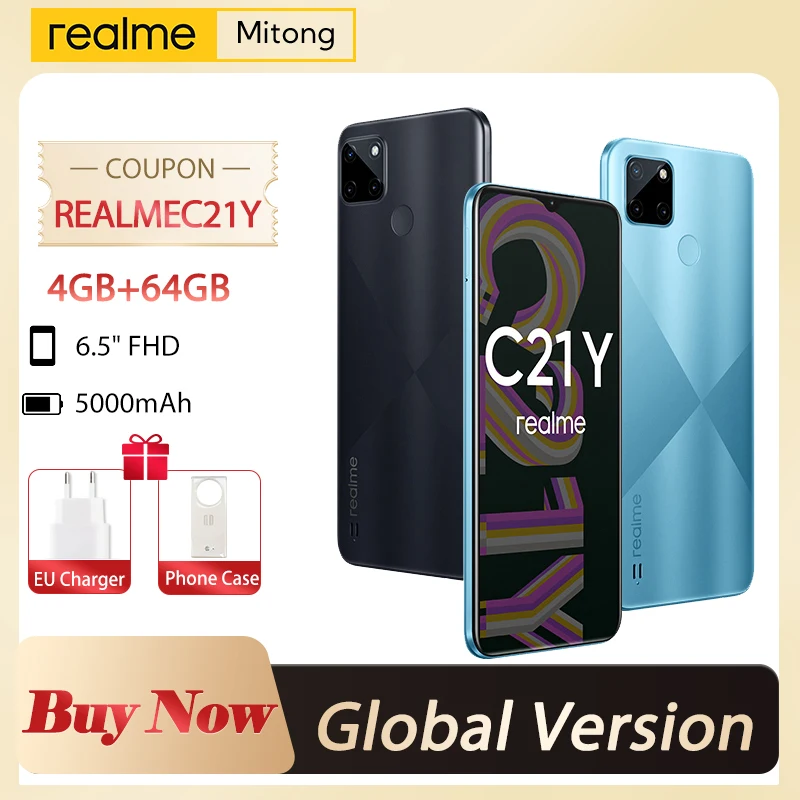 

realme C21Y 6.5" Fullscreen 4GB 64GB Eight-core Processor 13MP AI Triple Camera 5000mAh Massive Battery Global Version