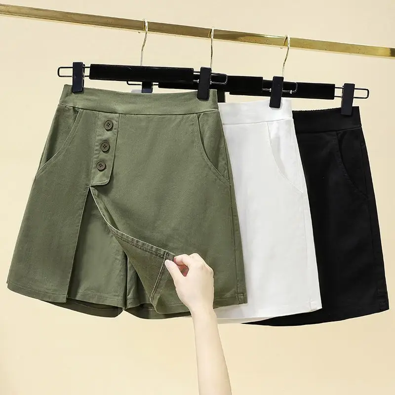 Large size elastic skirt pants for women's summer thin elastic waist loose A-line wide leg shorts  trousers women