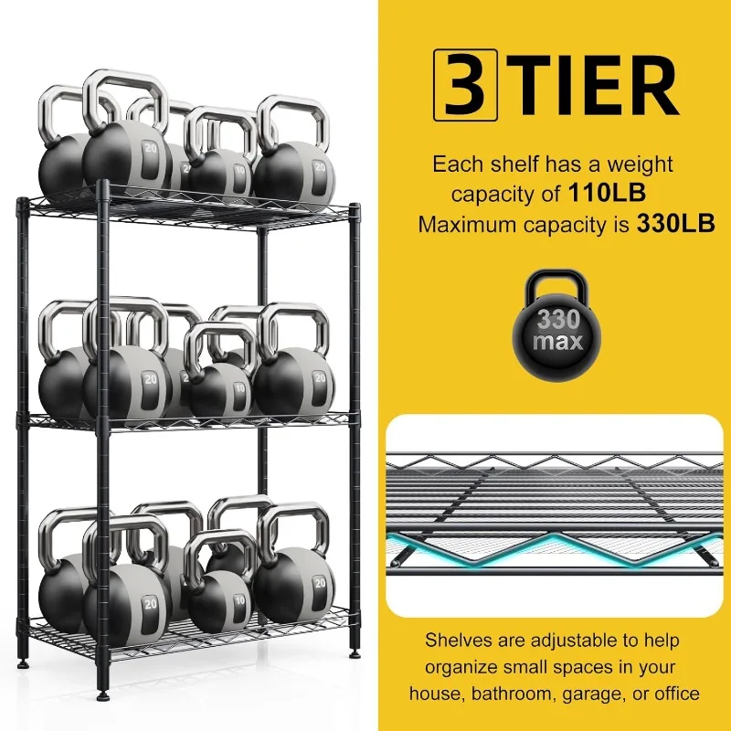 3 Tier Shelves Storage, Wire Shelf Unit, Standing Adjustable Metal Shelves Organizer, Storage Racks for Restaurant Garage Pant 4