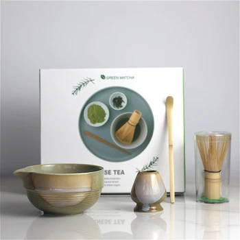 Set da tè Matcha da cerimonia giapponese vintage 4 pezzi Kit iniziale Matcha Premium Frusta in bambù e ciotola in ceramica Set regalo Scatola ecologica 1