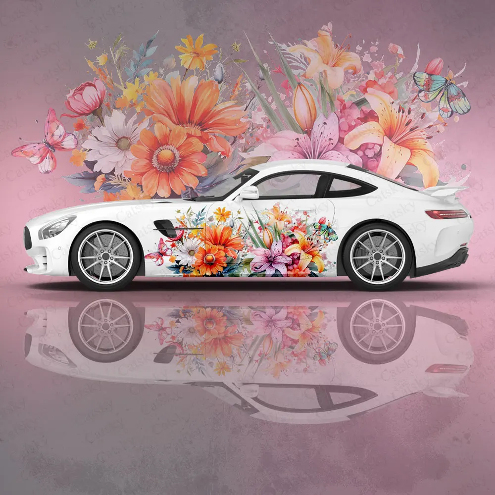 

Beauty Colorful Bouquet Car Wrap Protect Stickers Car Decal Creative Sticker Women Car Body Modification Decorative Sticker