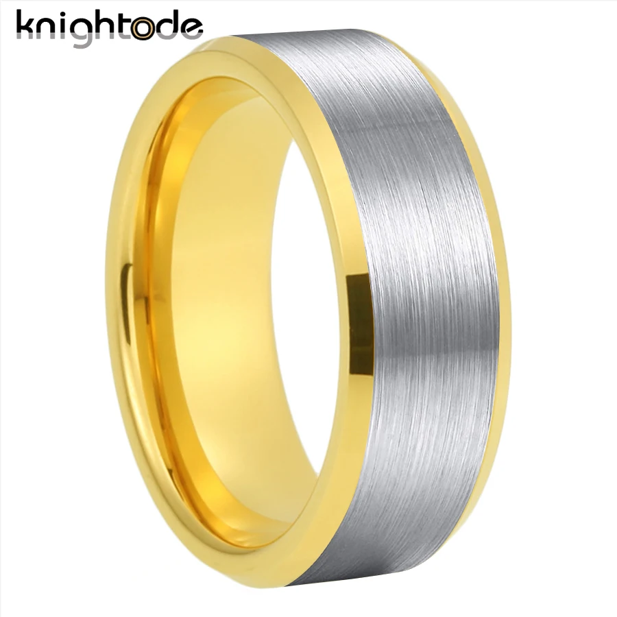 

6mm 8mm Wedding Bands Mens Womens Tungsten Carbide Anniversary Engagement Ring Silvery Flat Brushed Beveled Edges Finish