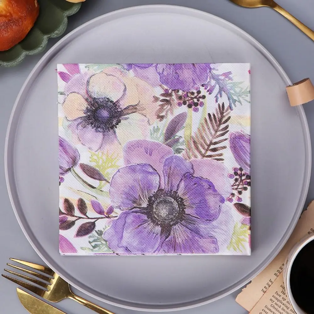 2PACKS 33x33cm Flower Printed Dinner Paper Disposable Vintage Paper Placemat Purple Napkin Tissues Table Napkins
