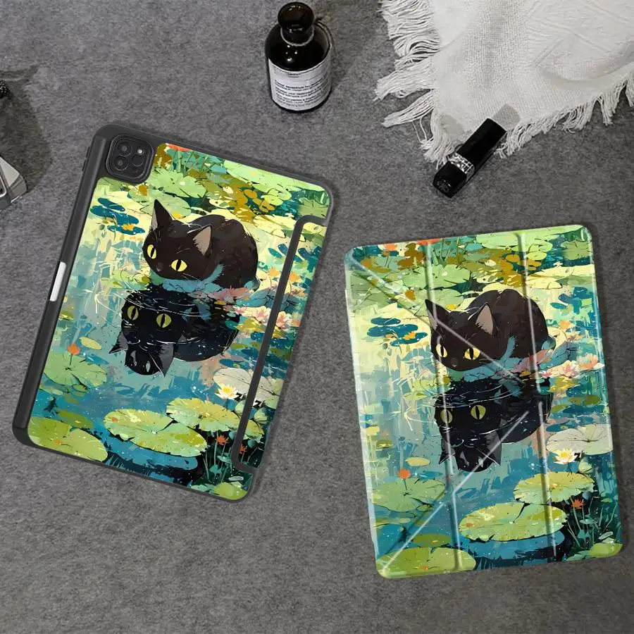Monet Cat Design Tablet Case with Holder Feature