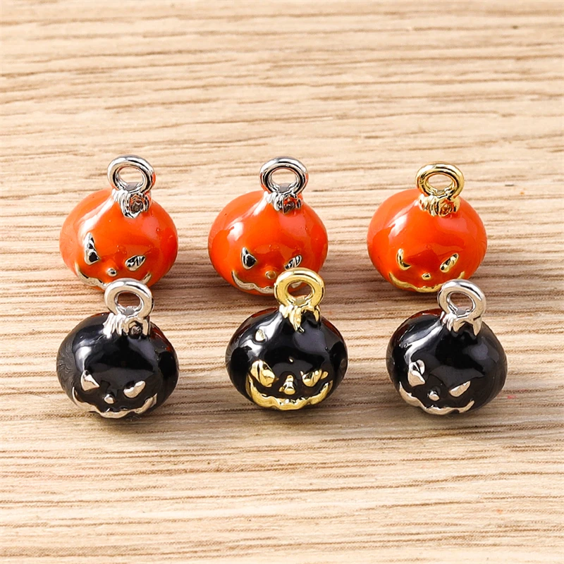 5 Stück 9 x 12 mm niedliche Mini-Emaille-Legierung Halloween-Kürbis-Charms-Anhänger für Schmuckherstellung DIY Ohrringe Halsketten Armbänder Geschenke