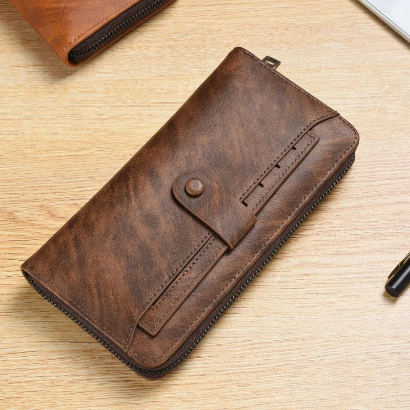 Vintage PU Leather Men Long Wallets Fashion Cell Phone Bag Man Coin Purse Multifunction Card Holder Male Clutch Money Wallet