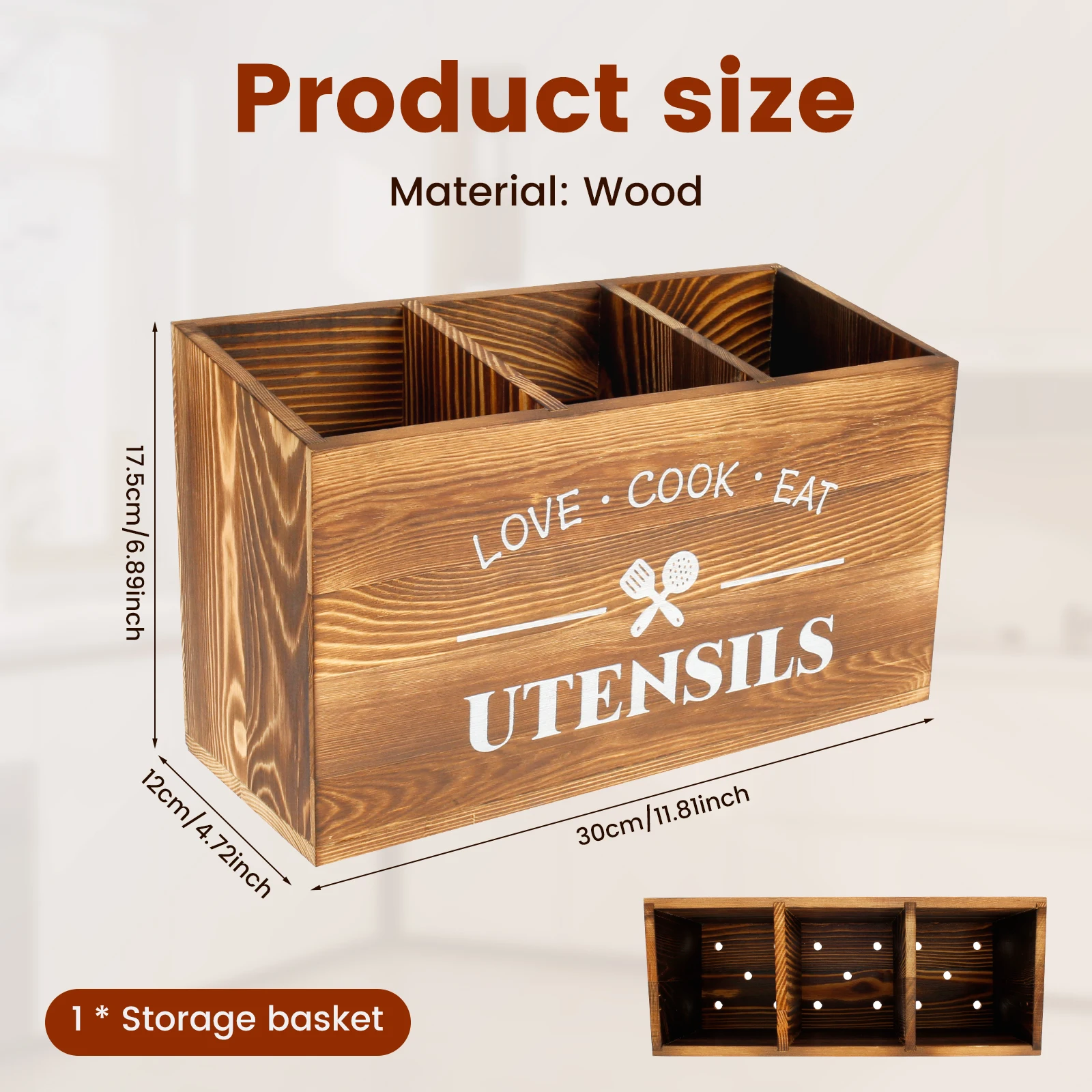 Wood Kitchen Utensil Holder Spoon Fork Tableware Storage Rack Container Large Kitchen Utensil Caddy Organizer Silverware Holder 6