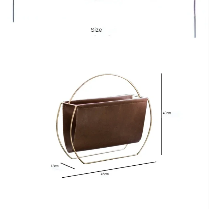 Round Leather Magazine Rack, Creative Metal Tabletop Book Holder, Stylish Office Desk File Organizer, Home Decor