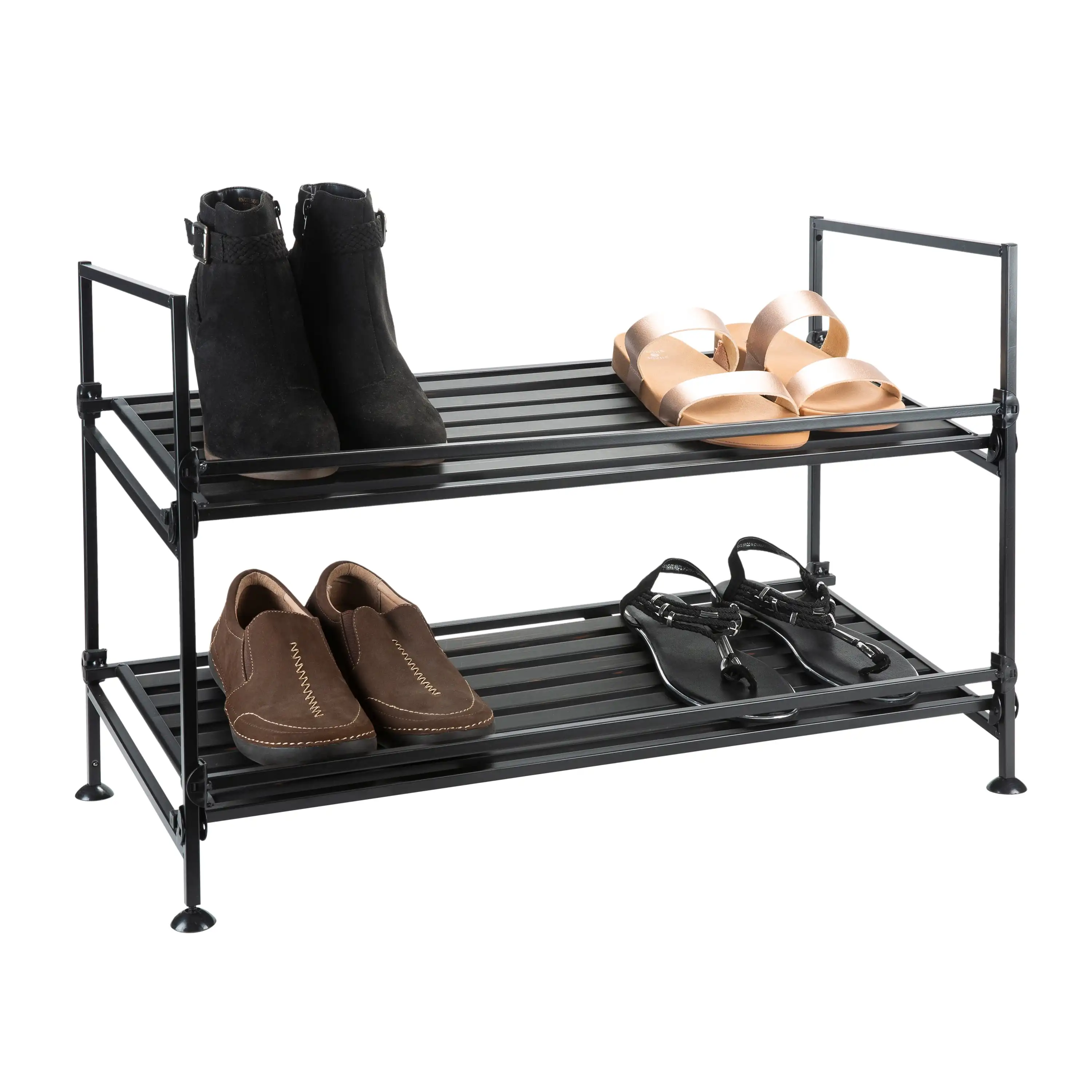 

2 Tier 6 Pair Shoe Rack Metal Space-Saving Shoe Organizer Entryway Shoes Storage Shelf in Espresso