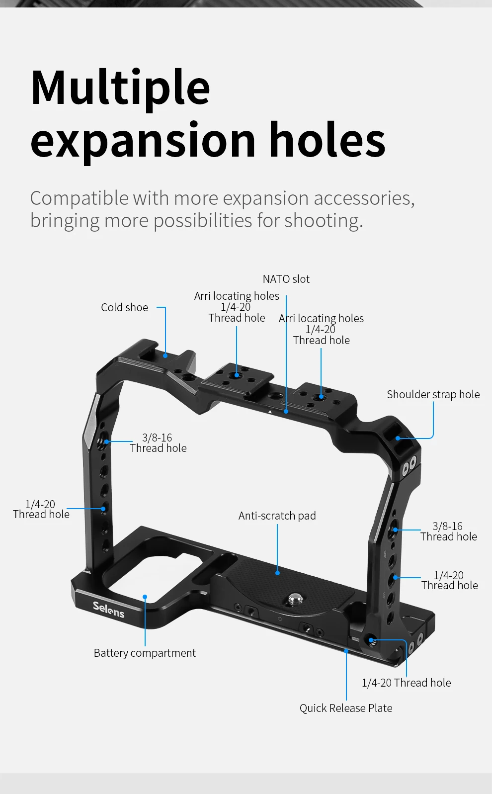 Camera Cage with Multiple Expansion Holes for Universal DSLR Nikon Z5/Z6/Z7/Z6 I