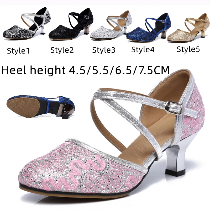 

Sequin Glitter Modern Dance Shoe Women Latin Dance Shoe Closed Toe Tango Salsa Shoes Standard Waltz Ballroom Dancing High Heels