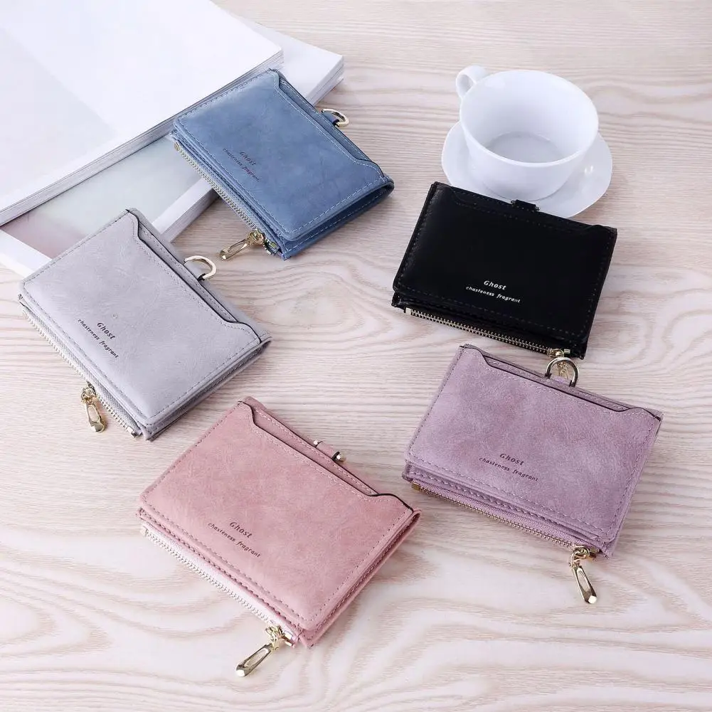 

Zipper Closure Multi Slots Women Wallet Faux Leather Portable Lightweight Frosted Retro Casual Card Holder for Shopping