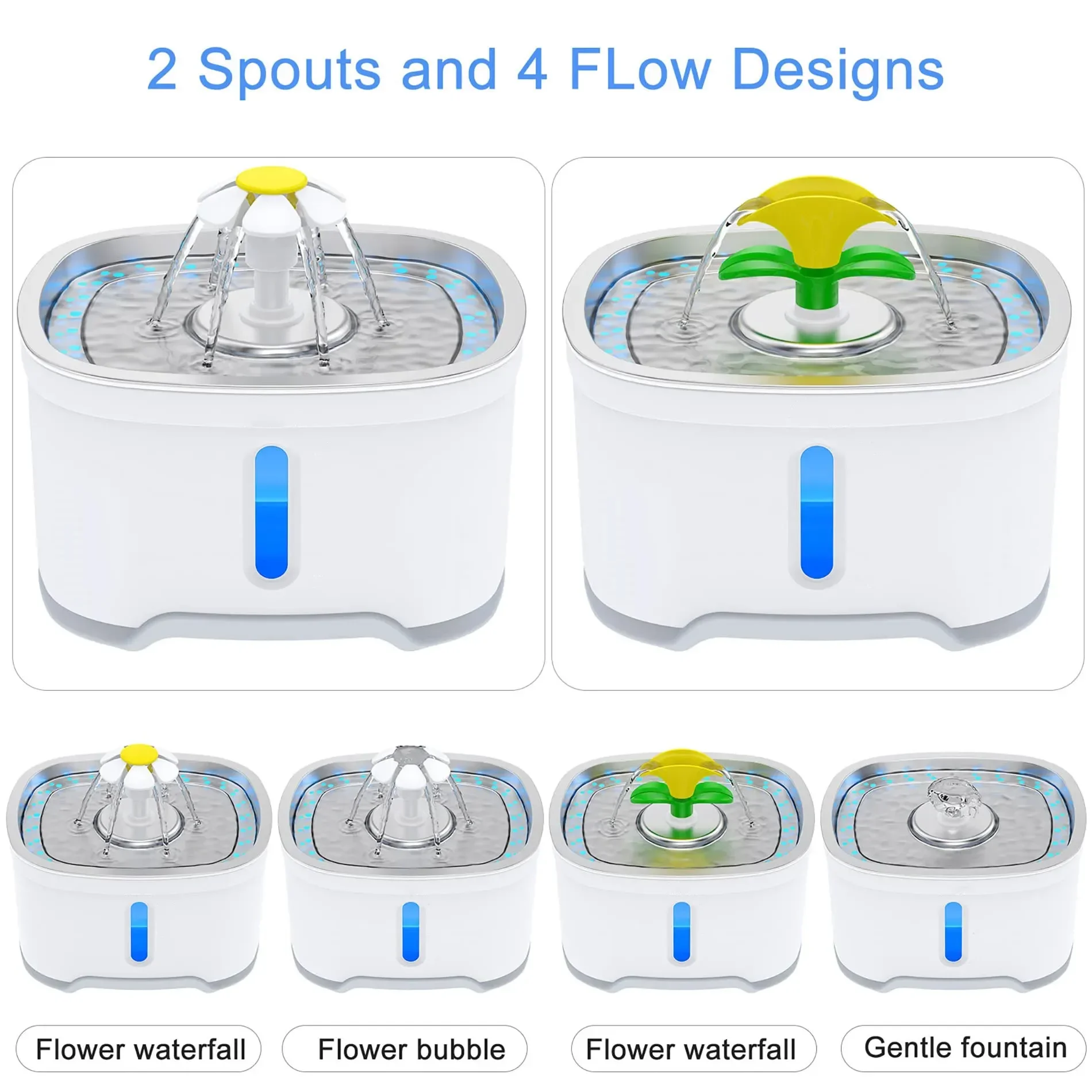 

Fountain Cat Window Shortage Water With Steel Water Pet Water And Automatic LED Light Fountain Level Alert Water Stainless