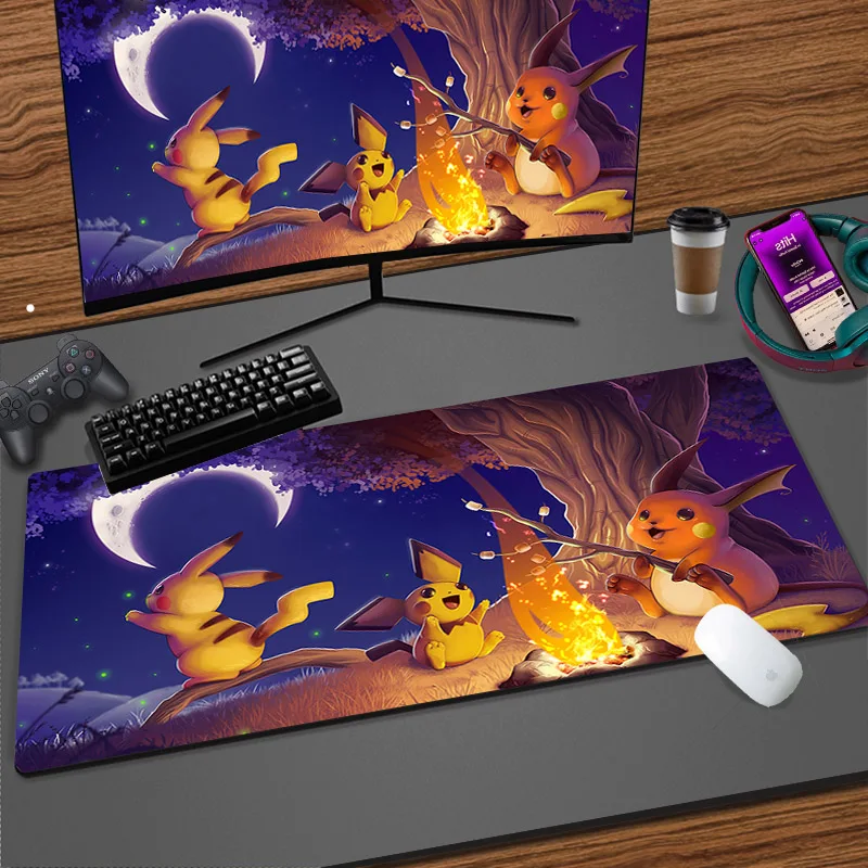 Kawaii Anime Large Mousepad 900x400 Keyboard Office HD Pokemon Monster Mice Pad PC Laptop Gaming Rubber Soft Table Mat XL Carpet purple pokemon anime rgb mousepad xxl keyboard accessories antiskid game mouse pad pc laptop led backlight rubber soft table mat