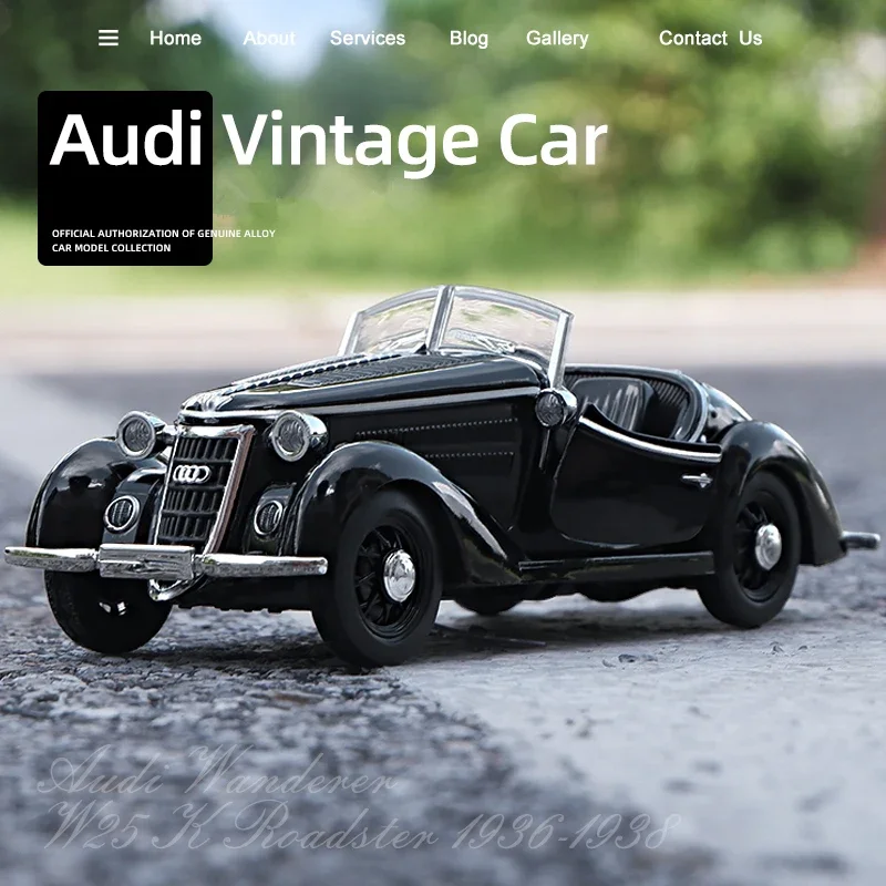 Модель классического автомобиля AUDI WANDERER W25K 1:32, литые металлические игрушки, модель автомобиля в стиле ретро, Коллекционная модель автомобиля, подарок для детей