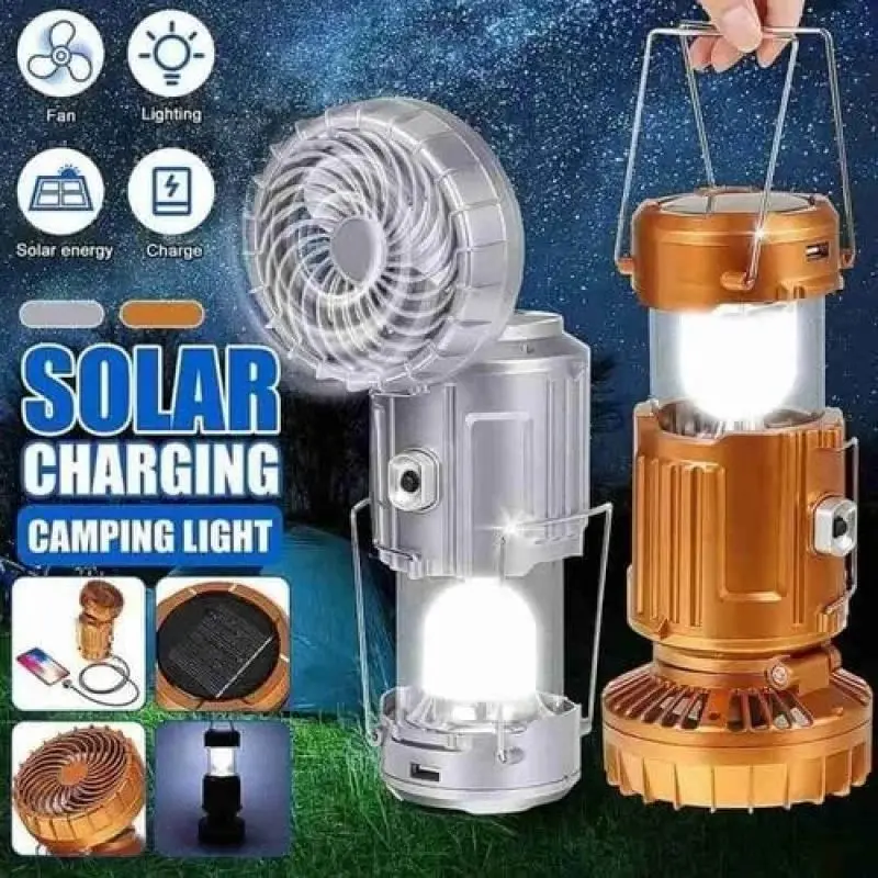 Multifunctional Led Camping Light Rechargeable Camping Lamp Solar Power Charging Portable Fan Lantern Emergency Outdoor Lighting