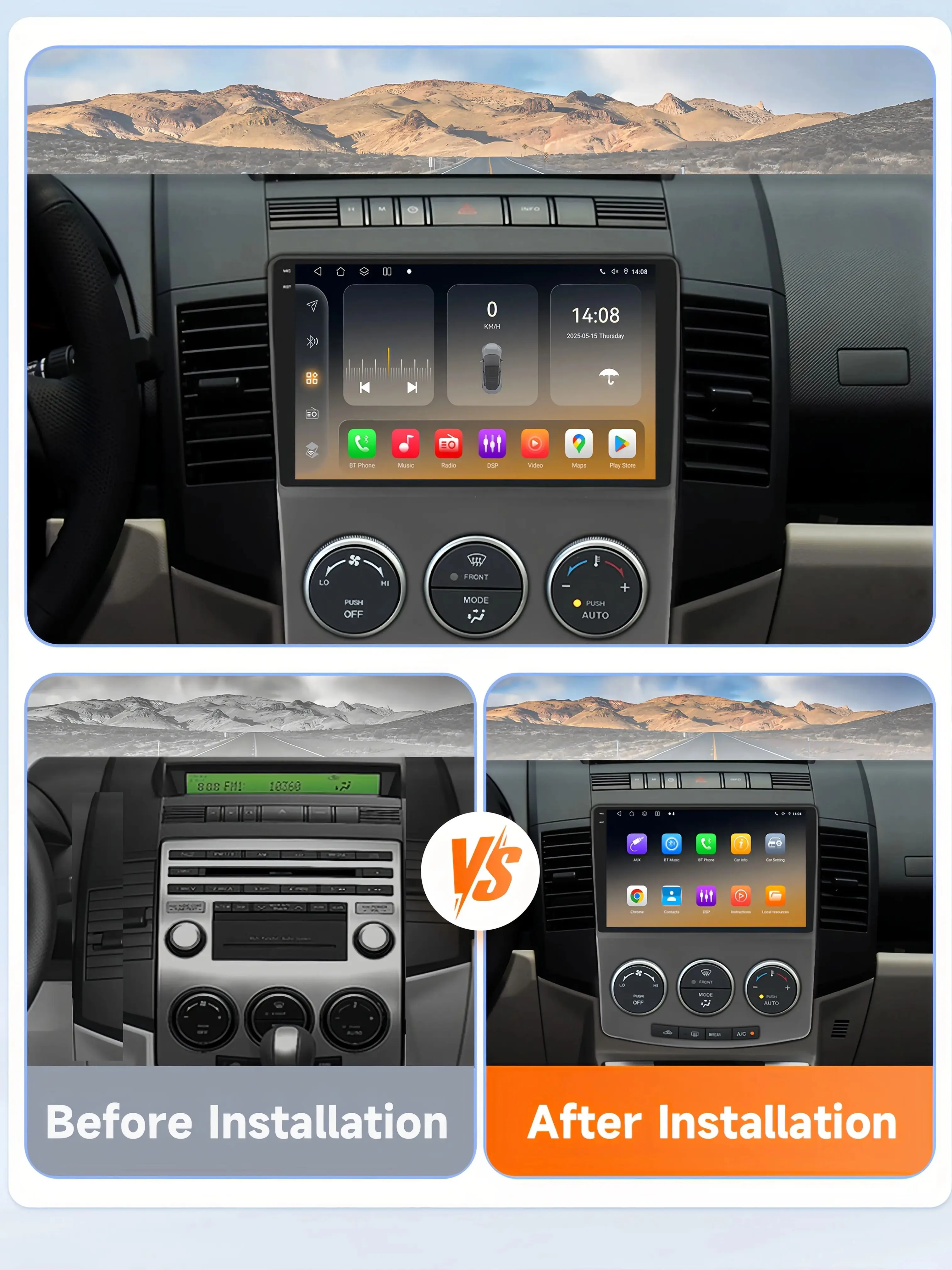 Reproductor de Radio para Auto Android para Mazda 5 2005-2010, CarPlay Inalámbrico, GPS, DSP, 4G, Multimedia Inteligente, Cámara 360, con Qualcomm Snapdragon 6115 3