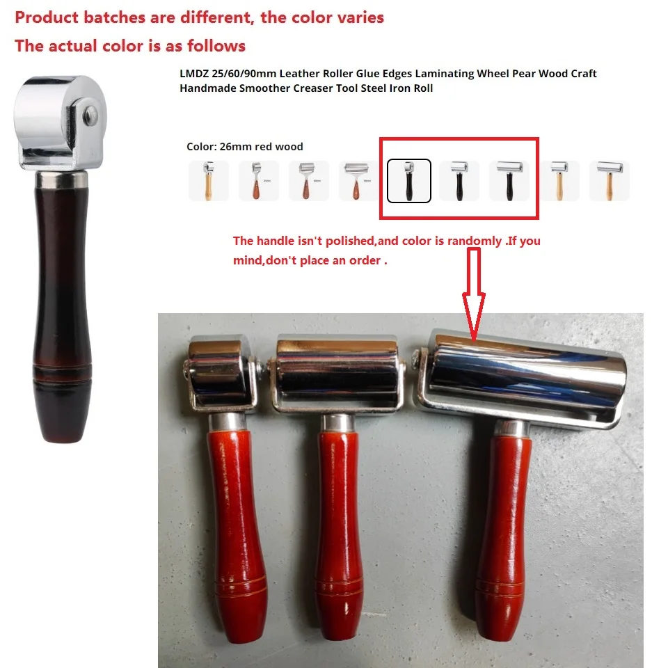 LMDZ 25/60/90mm Leather Roller Glue Edges Laminating Wheel Pear Wood Craft Handmade Smoother Creaser Tool Steel Iron Roll