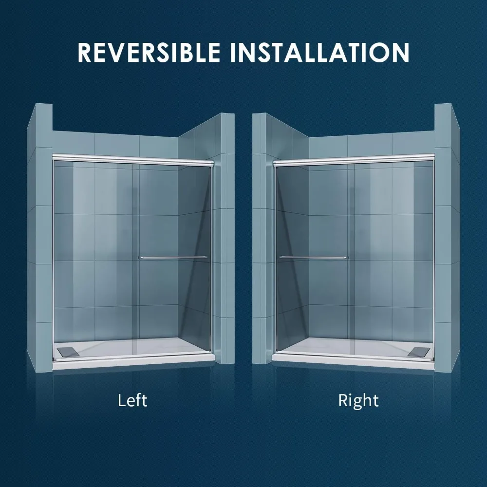 Semi-Frameless Sliding Shower Doors Shower Enclosure with 1/4" Clear Glass Bath Door Screen Chrome Finish Shower Glass Door 2