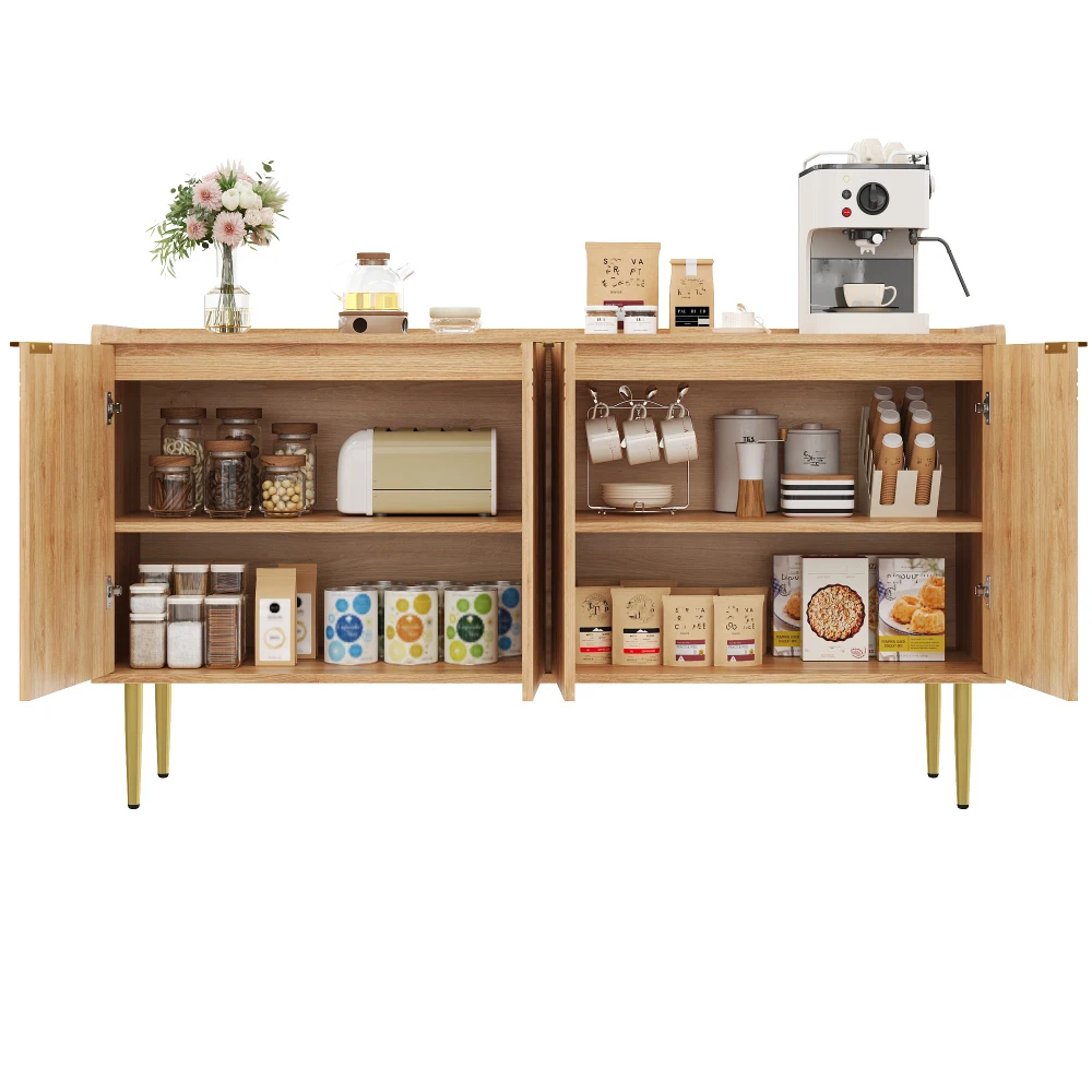 140 x 38 x 75 cm) moderner Sideboard-Kleiderschrank, vergoldete Eisenbeine, exquisite gewölbte Schranktüren, Aufbewahrungsbuffet, für Wohnzimmer – Detail 2