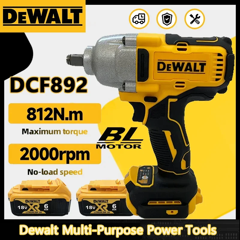 Dewalt DCF892 고 토크 브러시리스 무선 임팩트 렌치 20V 배터리 전동 공구 812N.m 강력한 휴대용 토크 렌치