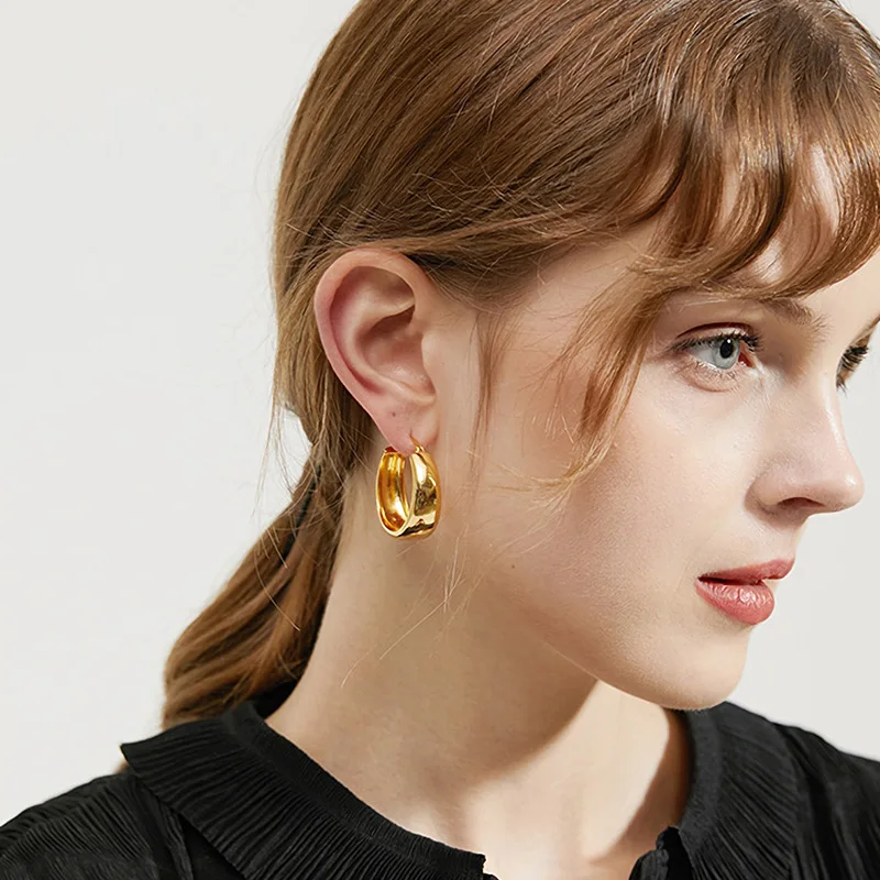 Edelstahl Breite Große Aussage Creolen Für Frauen Große Runde Metall Ohrringe Titan Stahl Punk Schmuck Zubehör – Detail 5