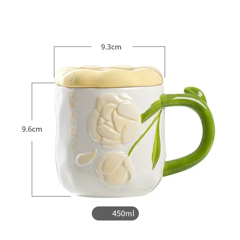 Ceramic Relief Rose Flower Mug for Coffee Tea
