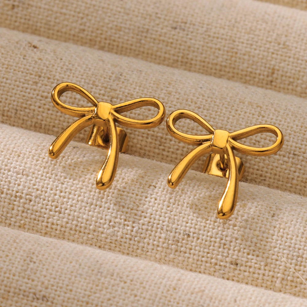 Stainless Steel Earrings Thin Bowknot For Women Jewelry