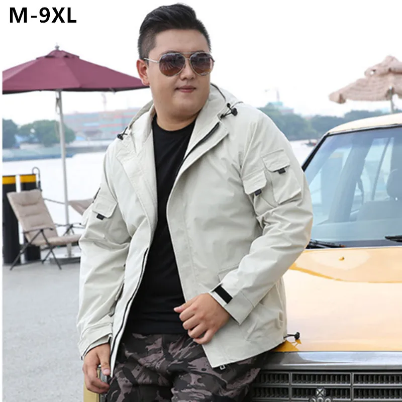 

Men Jacket Plus size 9XL 8XL 7XL Cargo Coats 150KG 5XL Loose Hoodie Windbreaker Yellow Beige Black Outdoor Male Safari Clothes