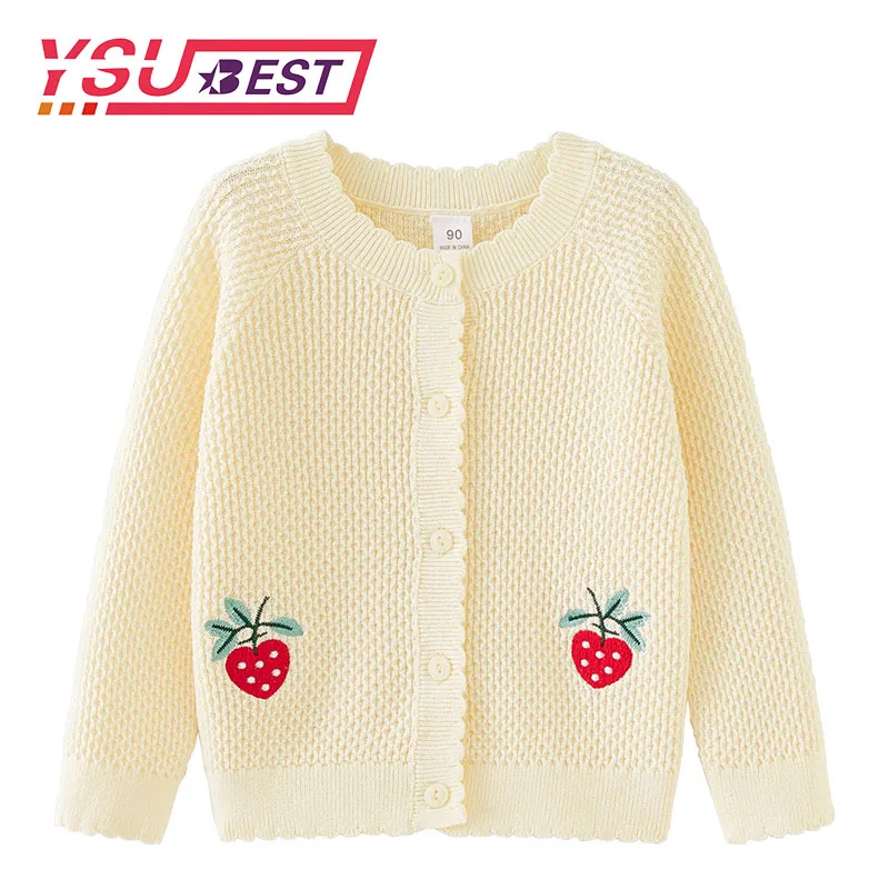 

2023 Childrens Clothing Spring Autumn Baby Girls Strawberry Embroidery Knitting Cardigan Coat Long Sleeve Toddler Girls Sweater