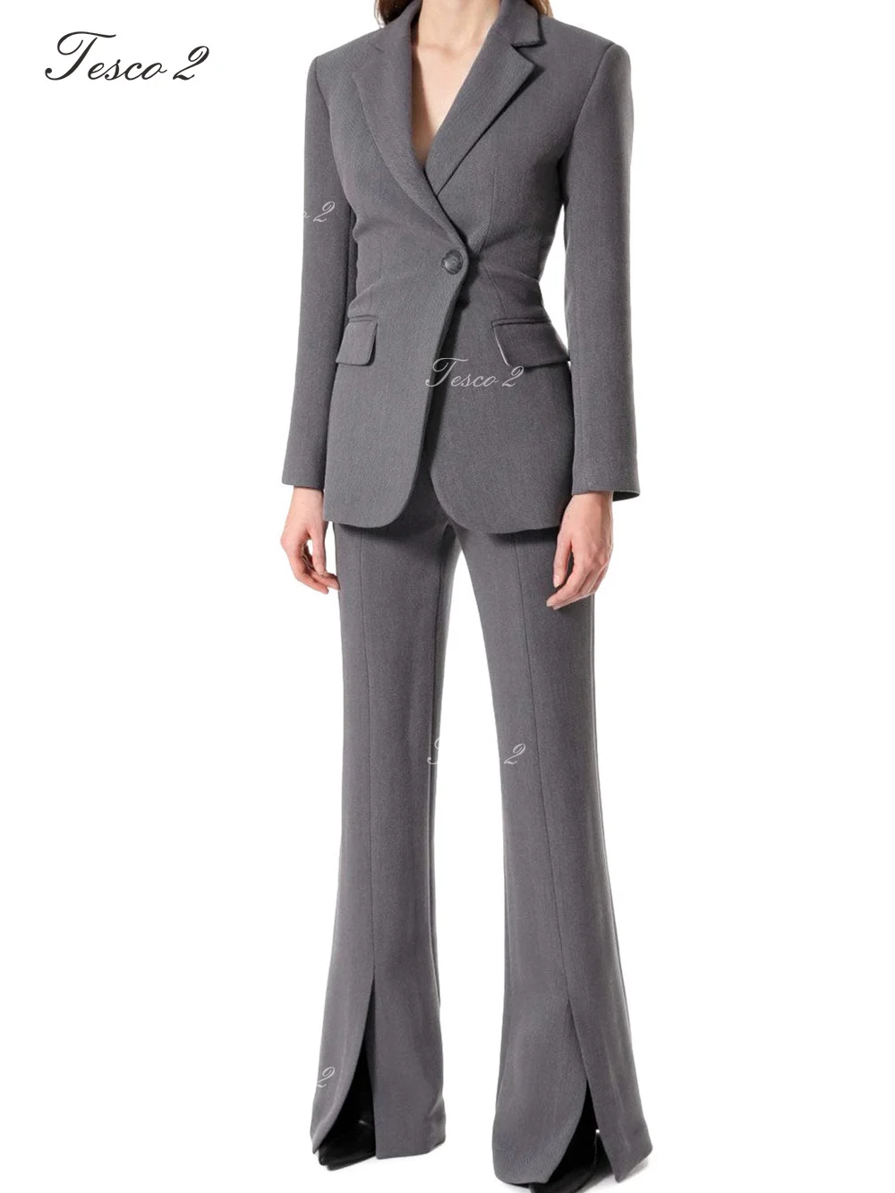 New Fashion Women's Suit Slim Jacket Fitting Flared Split Floor Pants Suit For Women Chic And Elegant Woman Set For Spring