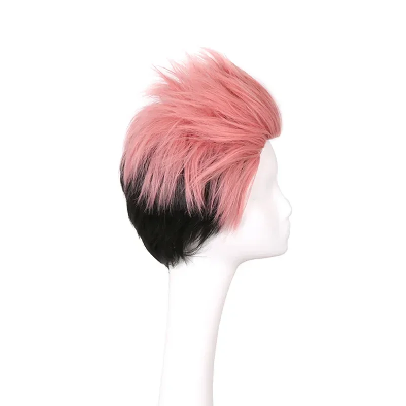 Jujutsu kaisen cosplay ryomen sukuna perücke jujutsu kaisen yuji itadori rosa schwarz kurze hitze beständige faser haar perücken – Detail 1