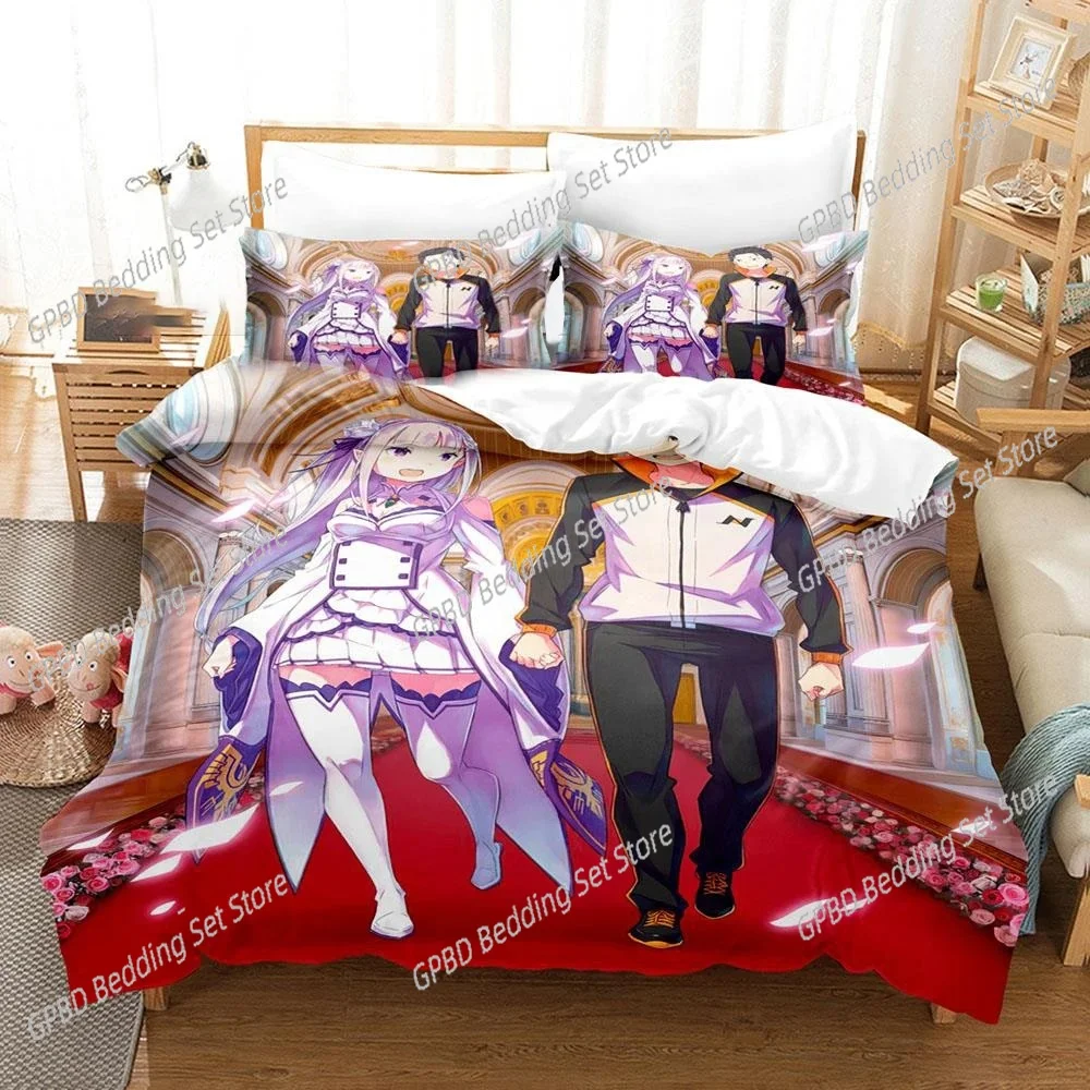 3D Printed Anime Re Zero Rem Ram Emilia Bedding Set Boys Girls Twin Queen Size Duvet Cover Pillowcase Bed Kids Adult Hom Textile 2
