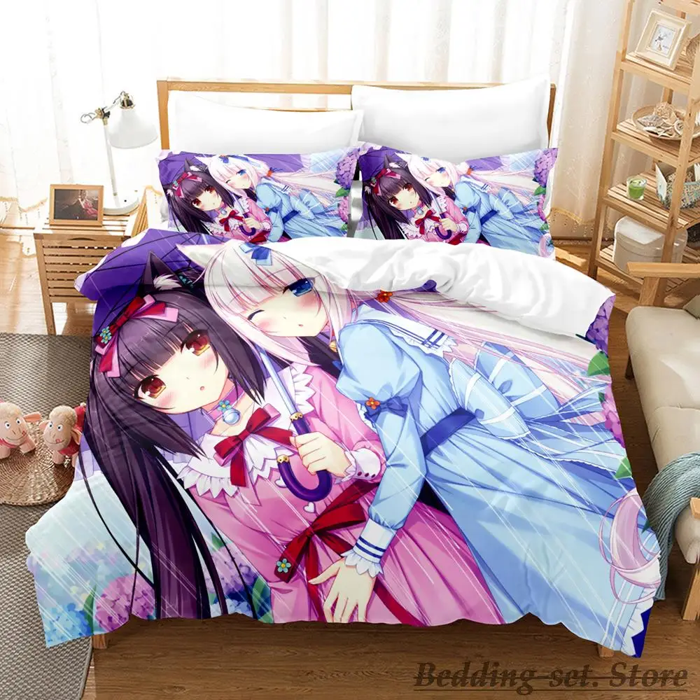 Kawaii Nekopara Bedding Set Single Twin Full Queen King Size Bed Set Aldult Kid Bedroom Duvetcover Sets Anime parure de lit Bed 2