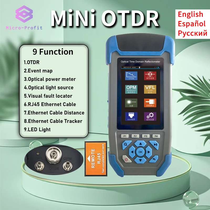 

Mini Otdr Fiber Optic Reflectometer, Cable Ethernet Tester, 9 Functions, Event Map, OPM, OLS, VFL, 64km, 1310, 1550nm, 22, 24dB
