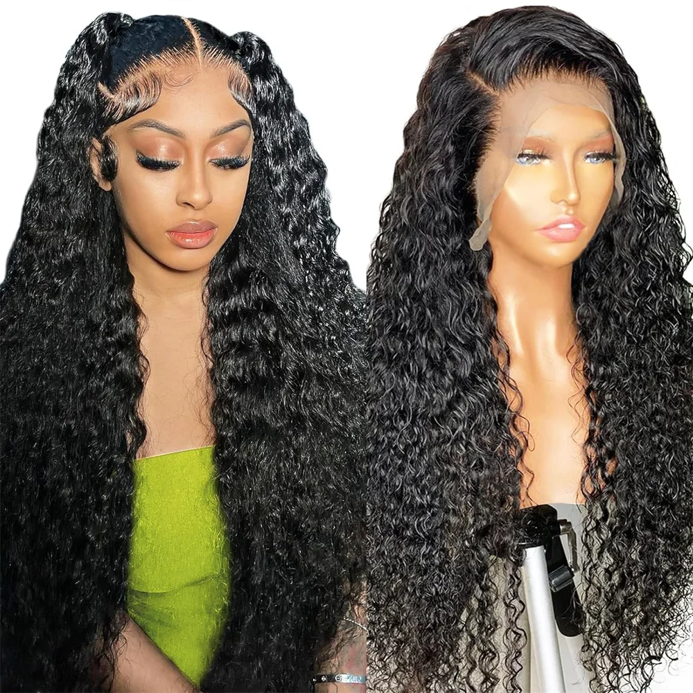 

Water Wave Lace Front Wigs Human Hair 200% Density HD Transparent 32 Inches Water Wave Wig Human Hair Lace Front Wigs