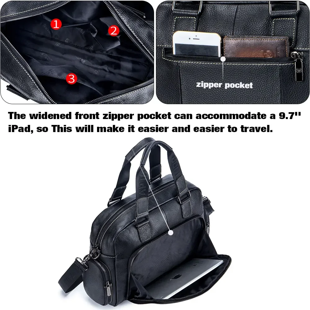 Men's leather briefcase for 14-inch laptop business travel leather briefcase