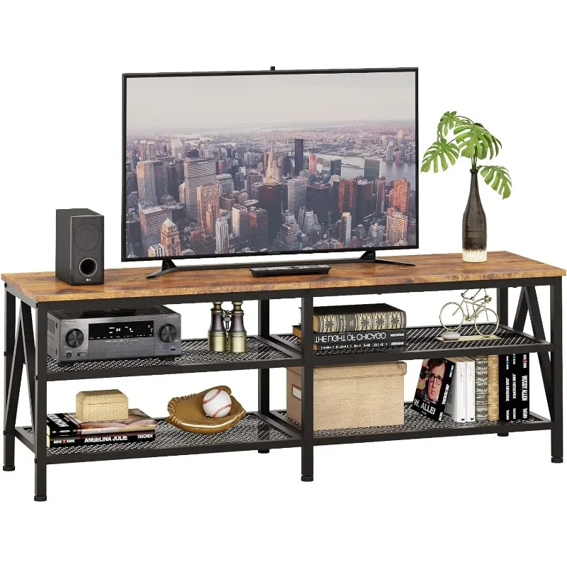 

Furologee TV Stand for 60 65 inch TV, Long 55" Entertainment Center with 3-Tier Open Storage Shelves, Industrial TV Table