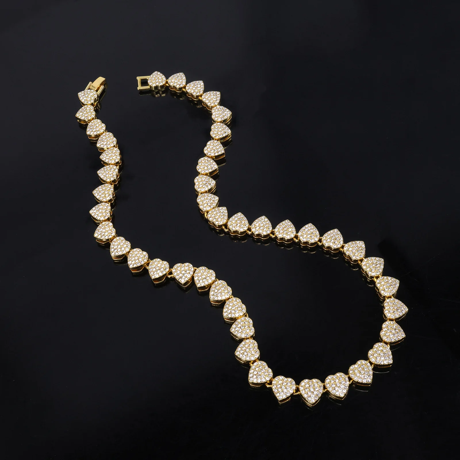 Hip-Hop Herzförmige Kubanische Kette Halskette Gold/Silber Farbe Halskette für Männer Frauen Voll mit Zirkonia Besetzt Männer Frauen Schmuck – Detail 6