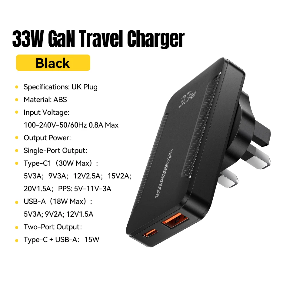 Essager Slim 65W GaN Portable Folding Fast Charger