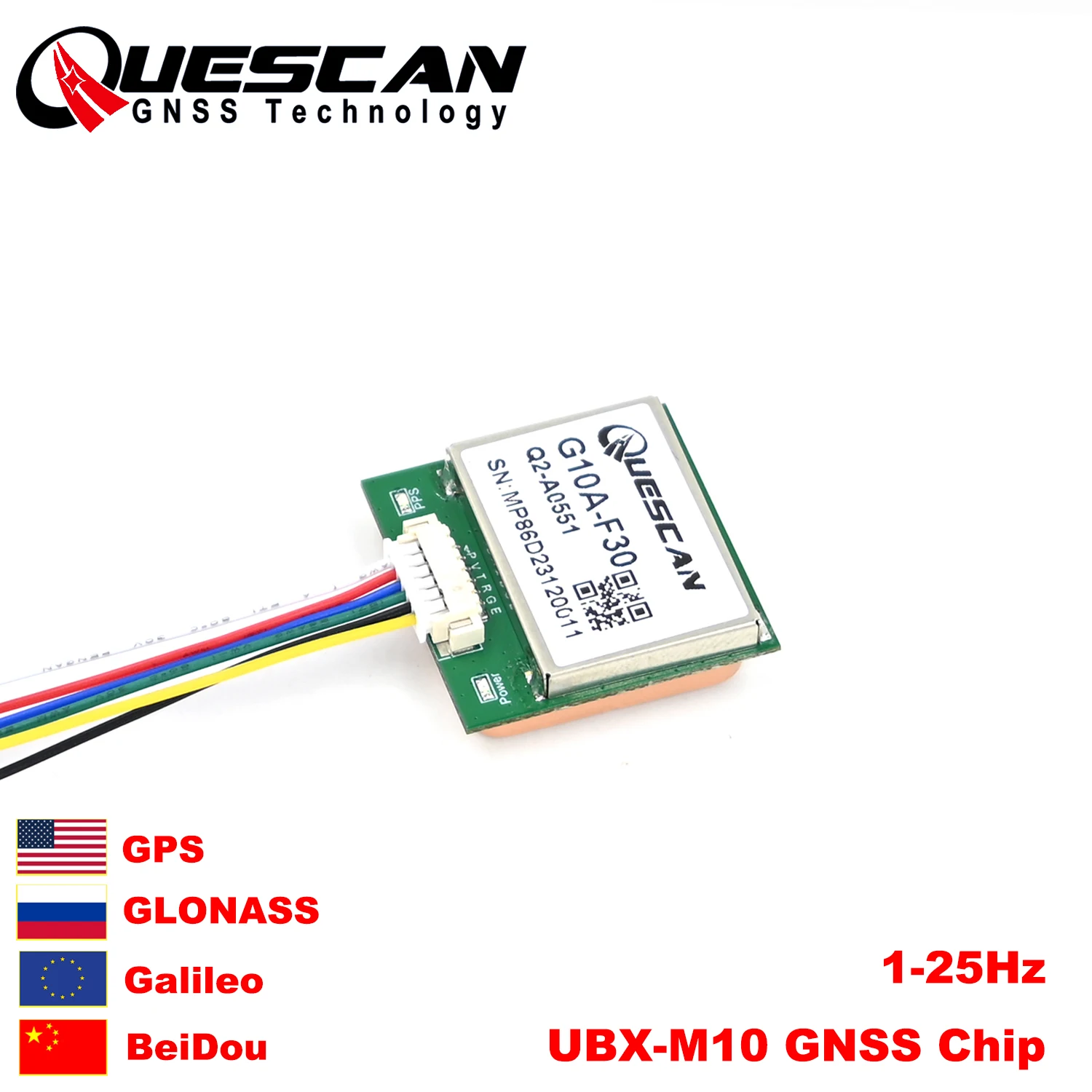 Modulo GNSS GPS Quescan G10A-F30 M10 dotato di supporto UBX-M10050-KB GPS+GLONASS+Galileo+Beidou, precisione 1,5 m CEP