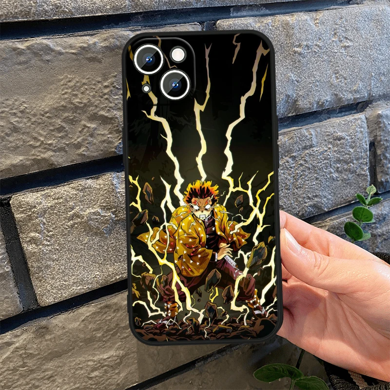 thumbnail image 1 of Demon Slayer Agatsuma Zenitsu funda de teléfono para Apple iPhone 16, 15, 14, 13, 12 mini, 11, XS, X, 8, 7 Pro Max Plus, cubierta negra de silicona suave, 1 of 5