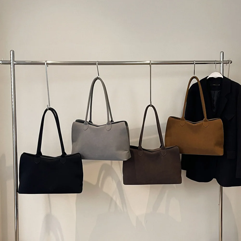 Suede Shoulder Bag - Trendy Tote for Work  Travel Unisex Design with Inner Pocket