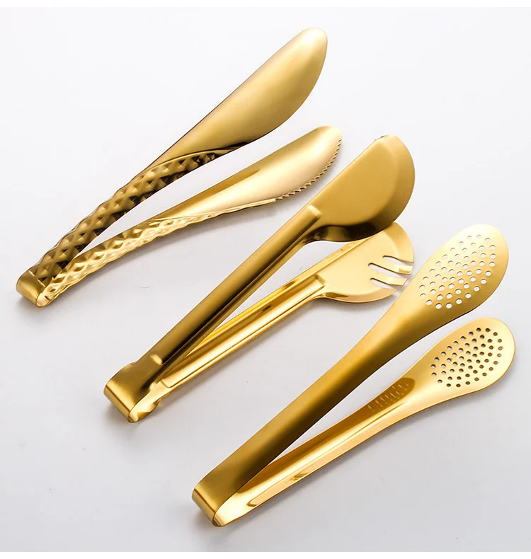 Gold Stainless Steel Food Clip Soup Spoon Colander Cooking Spoon With Storage Stand Kitchen Utensils Skimmer Frying Spatula kitchen utensils