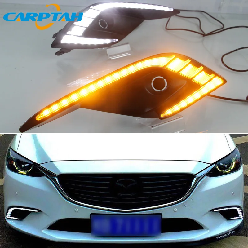 

For Mazda 6 Atenza 2016-2019 LED Daytime Running Light Dynamic Yellow Turn Signal Waterproof 12V Car DRL Fog Lamp Decoration