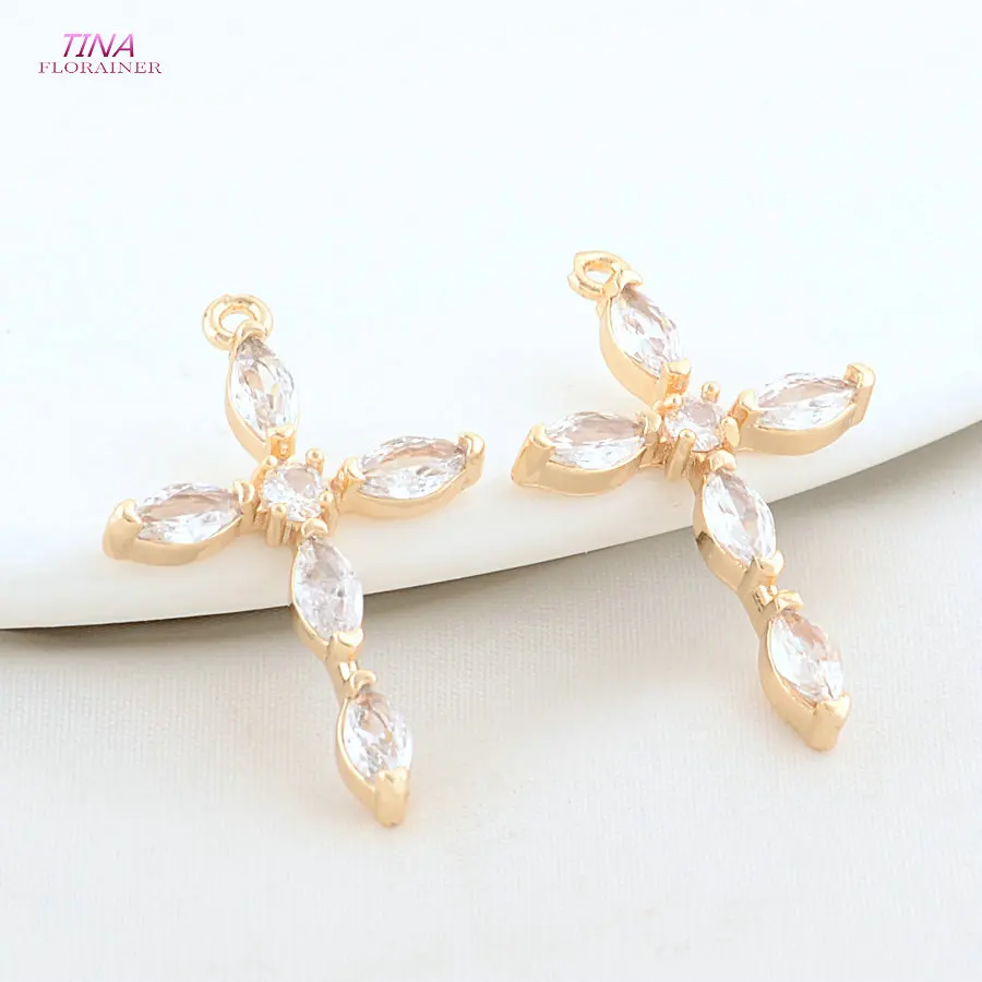 18,5*29MM 18K Gold Farbe Messing mit Zirkon Criss Cross Charms Anhänger Halskette Ohrringe Schmuck Machen zubehör