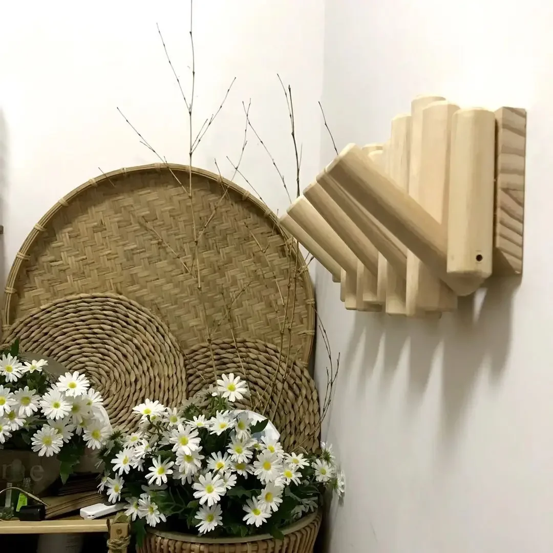 Solid Wood Coat Rack with Hooks Hat Clothing Storage Shelves Wall Mounted Nordic Hanger Entrance Hallway Furniture Space Saving