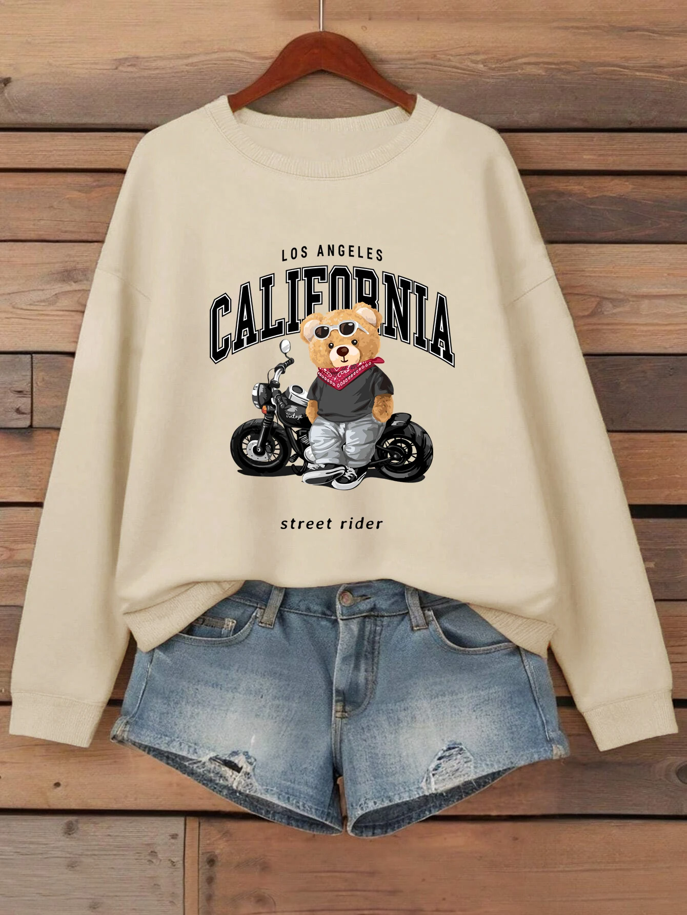 Street Rider Cool Bear Pattern Women Sweatshirt O-Neck Autumn Streetwear Unisex Jogging Casual Clothes Loose Fleece Pullover